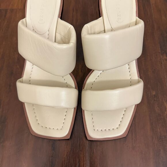 VICENZA ANTHROPOLOGIE Heeled Sandals Cream Leather Kitten Heels NWOB - Picture 4 of 11